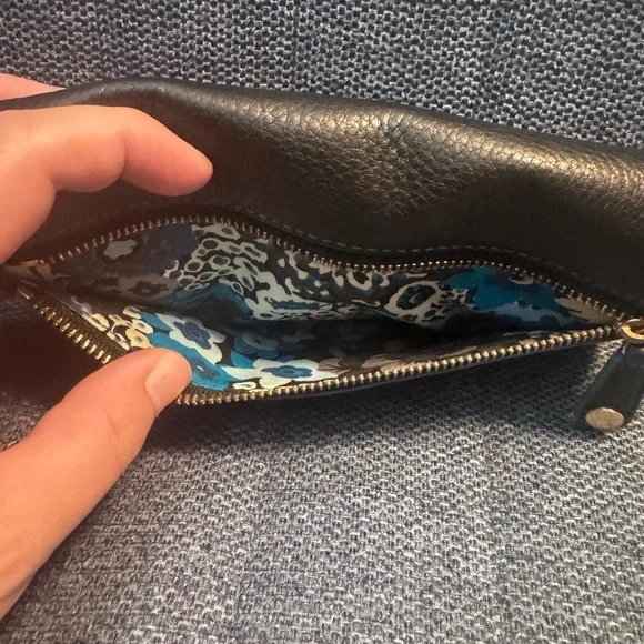 Vera Bradley Black Leather Wallet Clutch with Blue Floral Pattern Inside - Picture 9 of 10